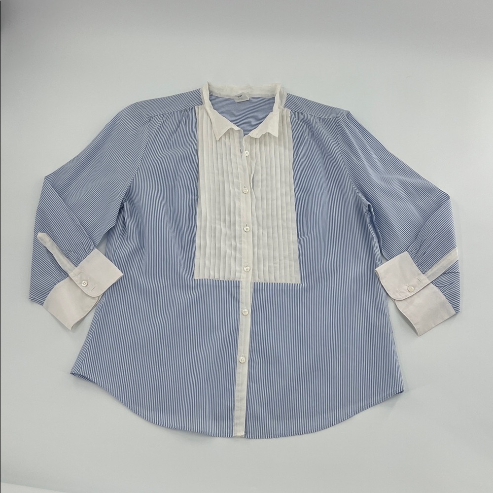 J. Crew Blue and White Striped Shirt Victorian cotton silk work attire preppy